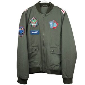 Disney The World of Avatar Flight Jacket Green Bomber Pilot Patches Mens Med Y2K